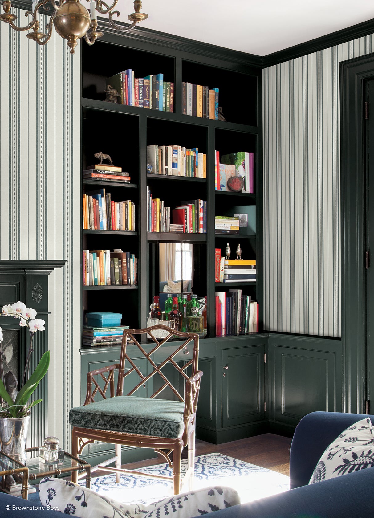 Townhouse Stripe Dusk by NuWallpaper x Brownstone Boys Traditional Linen-Look Geometric Peel and Stick Stripe Wallpaper - BBS6554