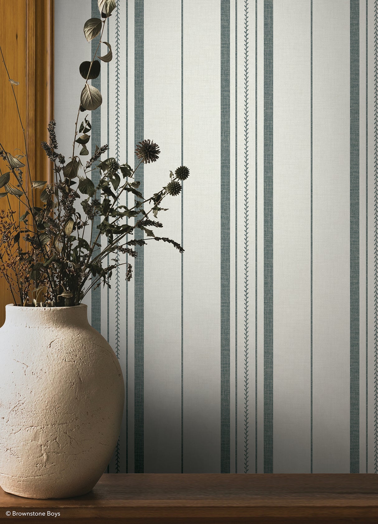 Townhouse Stripe Dusk by NuWallpaper x Brownstone Boys Traditional Linen-Look Geometric Peel and Stick Stripe Wallpaper - BBS6554