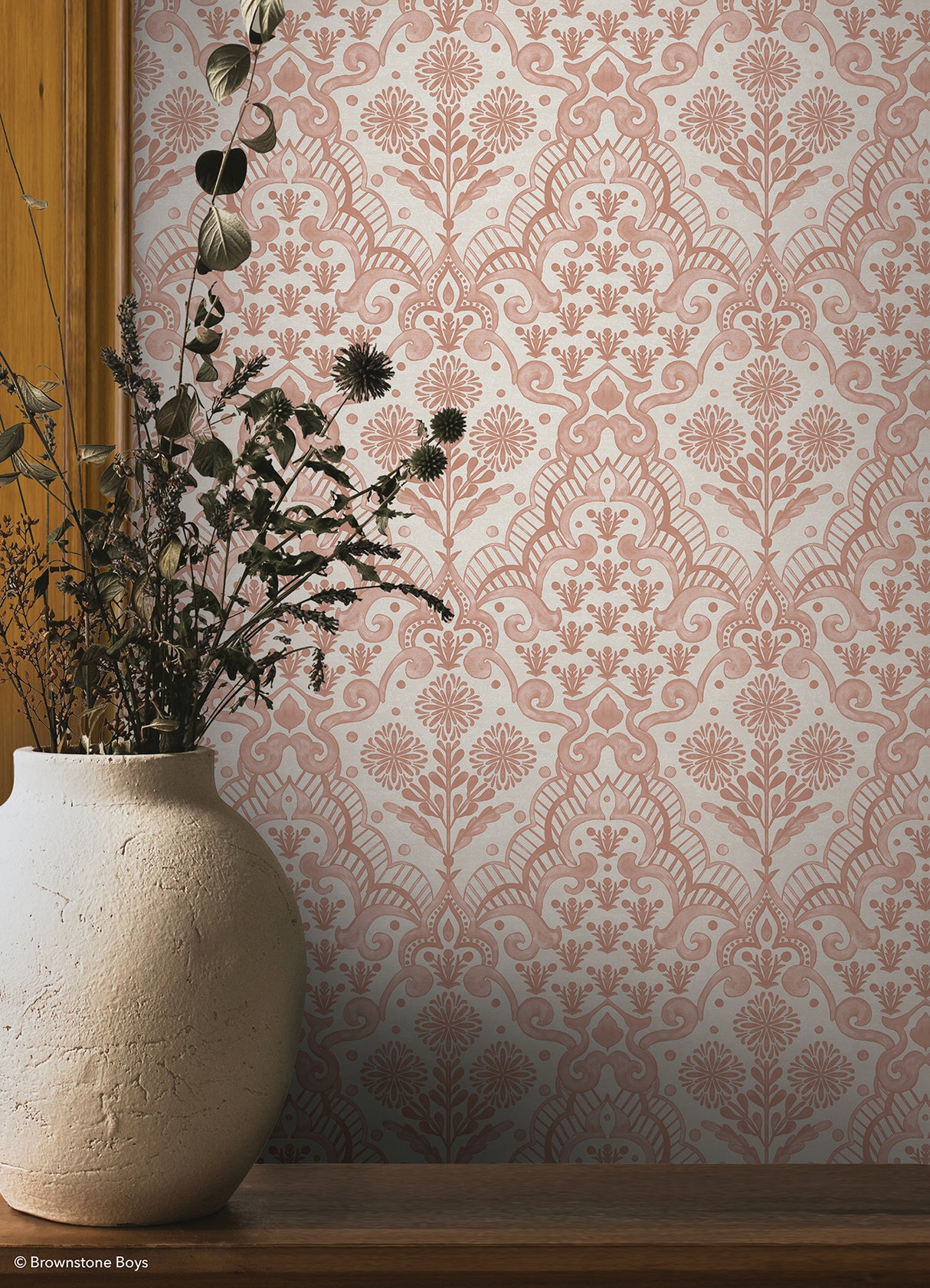 Brownstone Blooms Clay by NuWallpaper x Brownstone Boys Botanical Damask Peel and Stick Wallpaper Fully Removable - BBS6555