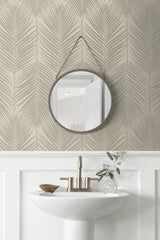 Persei Palm Champagne by Etten Beaded Botanical Palm Frond Wallpaper – Seabrook Designs BD50003