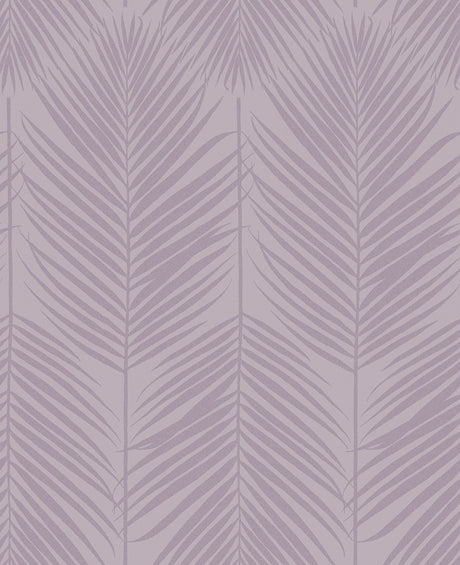 Persei Palm lilac botanical wallpaper with stylized palm fronds in a semi-gloss finish.
