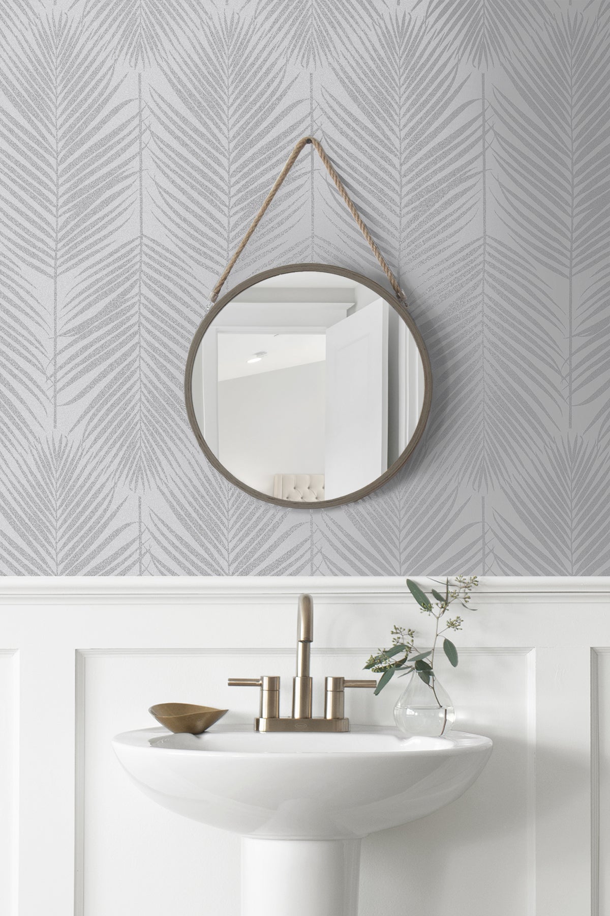 Persei Palm Nickel by Etten Beaded Palm Frond Wallpaper – Seabrook Designs BD50010