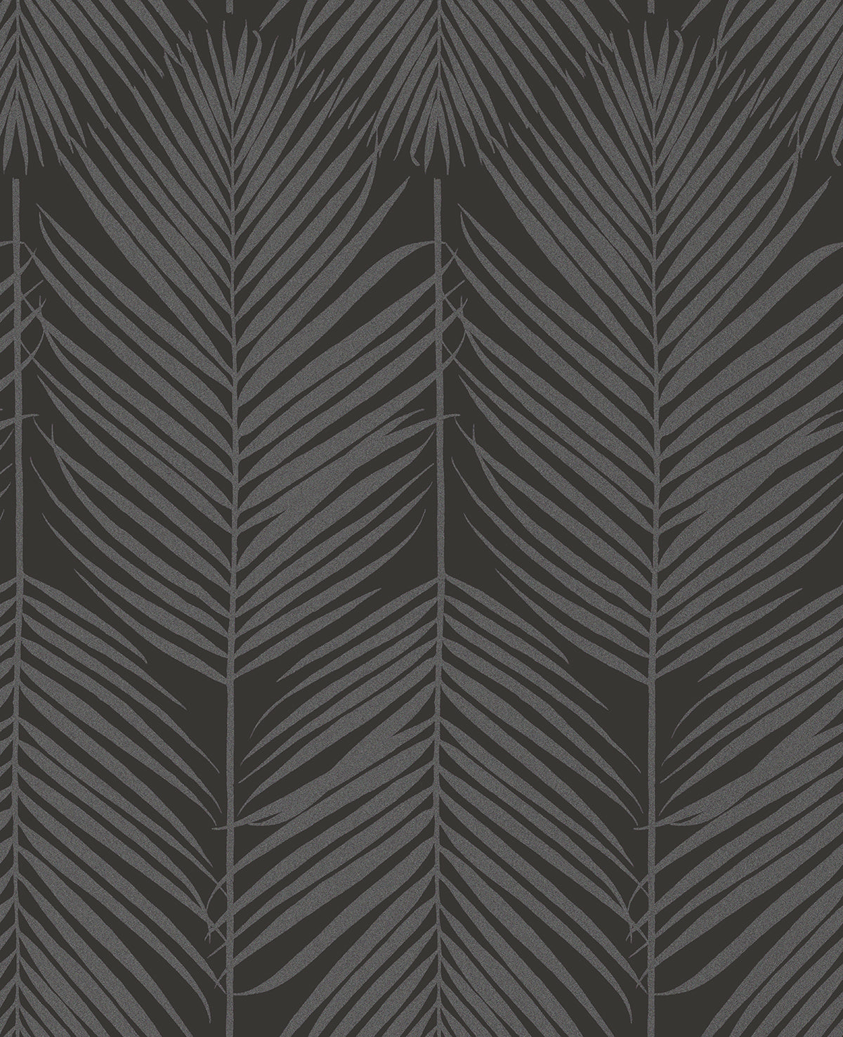 Persei Palm wallpaper in Midnight Galaxy featuring a contemporary palm frond pattern in black and charcoal.