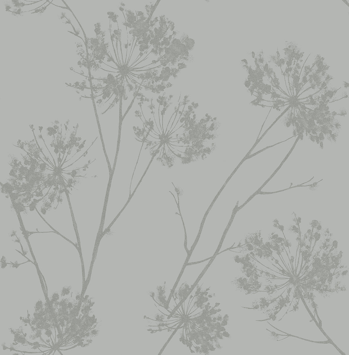 Wild Grass wallpaper in Silversmoke with delicate botanical silhouettes on a soft gray background