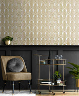 Deco Arches Antique Gold & Pearl by Etten Beaded Geometric Wallpaper – Seabrook Designs BD50406