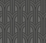 Deco Arches pewter and galaxy geometric wallpaper with layered arch motif and subtle sheen