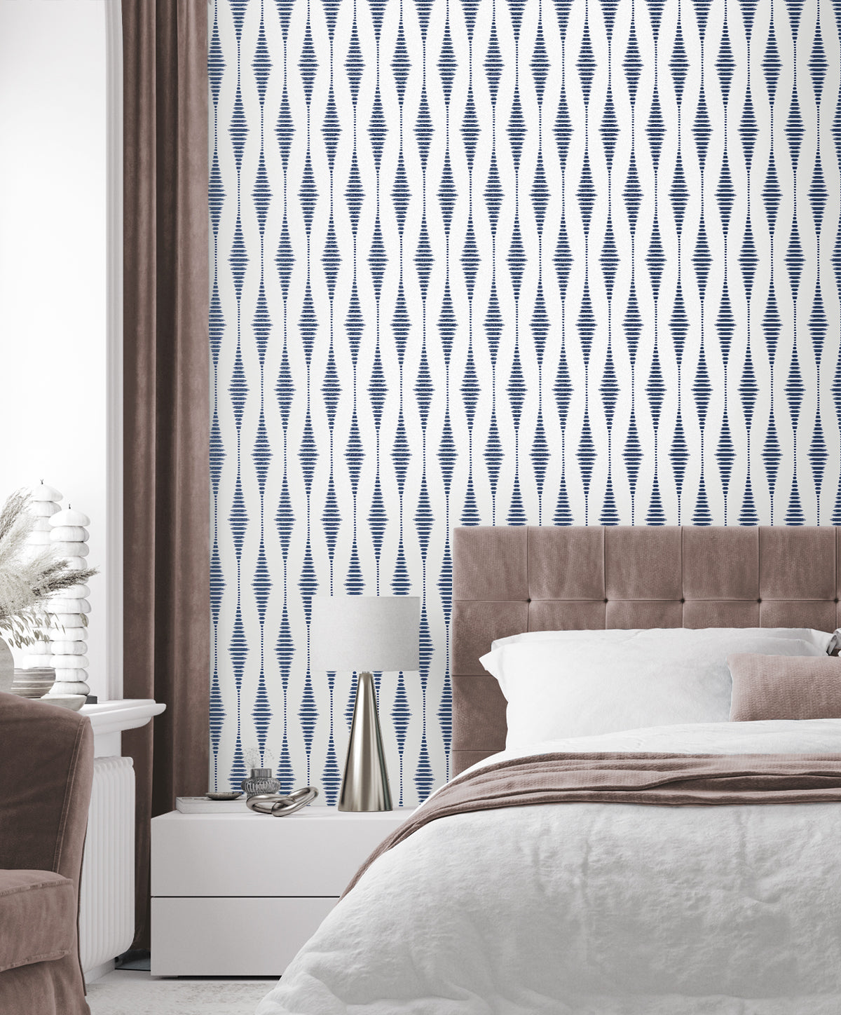 Diamond Stripe Celestial Blue & Pearl by Etten Beaded Geometric Wallpaper – Seabrook Designs BD50602