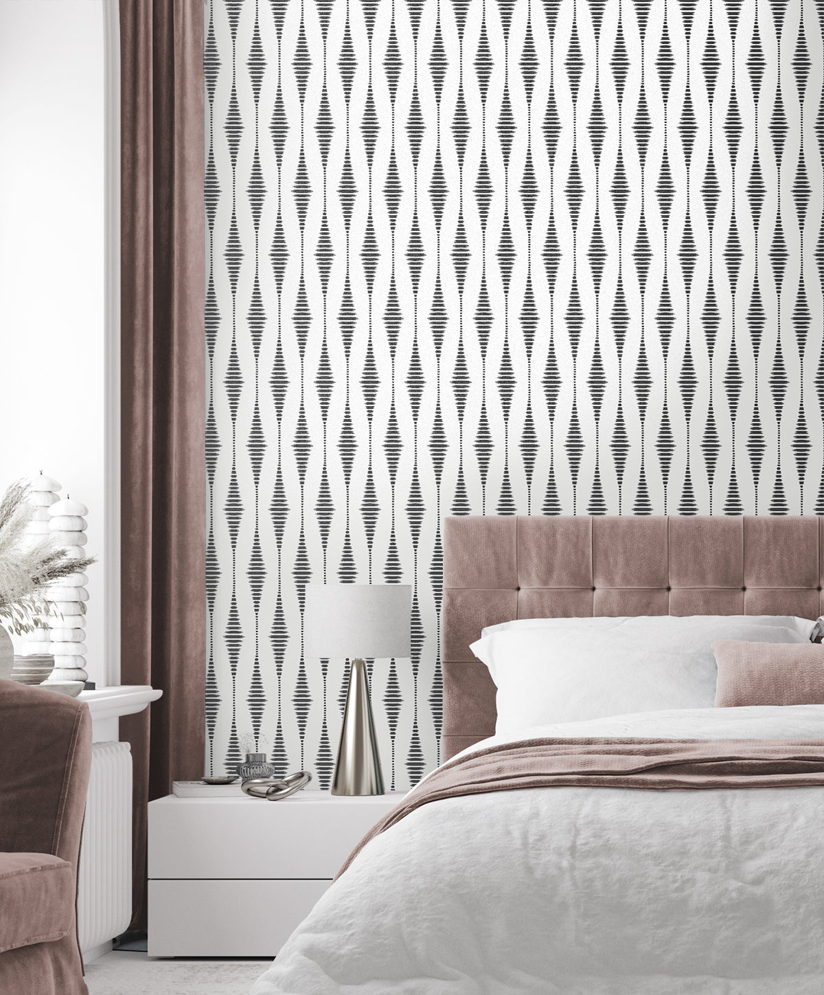 Diamond Stripe Black Satin & Pearl by Etten Beaded Geometric Wallpaper – Seabrook Designs BD50610