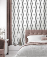 Diamond Stripe Black Satin & Pearl by Etten Beaded Geometric Wallpaper – Seabrook Designs BD50610