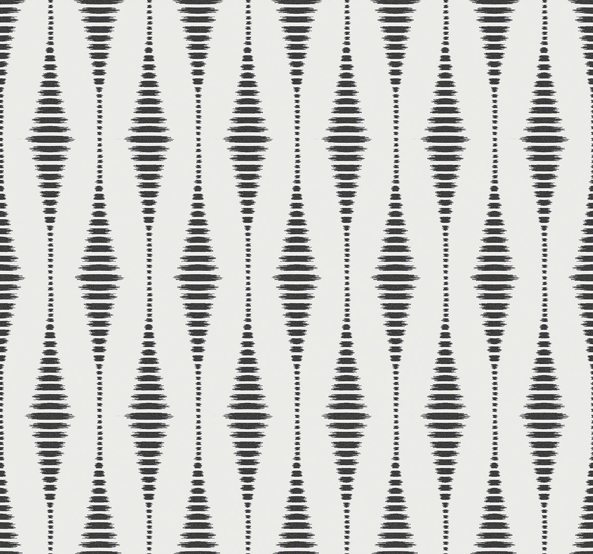 Black satin diamond-stripe geometric wallpaper on a pearl background