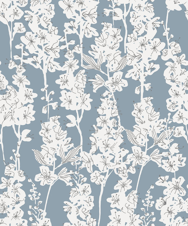 Larkspur Blue Peel & Stick Wallpaper with Botanical Floral Pattern, Farmhouse Style - Brewster BDS6071