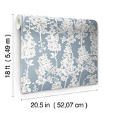 Larkspur Blue Peel & Stick Wallpaper with Botanical Floral Pattern, Farmhouse Style - Brewster BDS6071