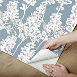 Larkspur Blue Peel & Stick Wallpaper with Botanical Floral Pattern, Farmhouse Style - Brewster BDS6071