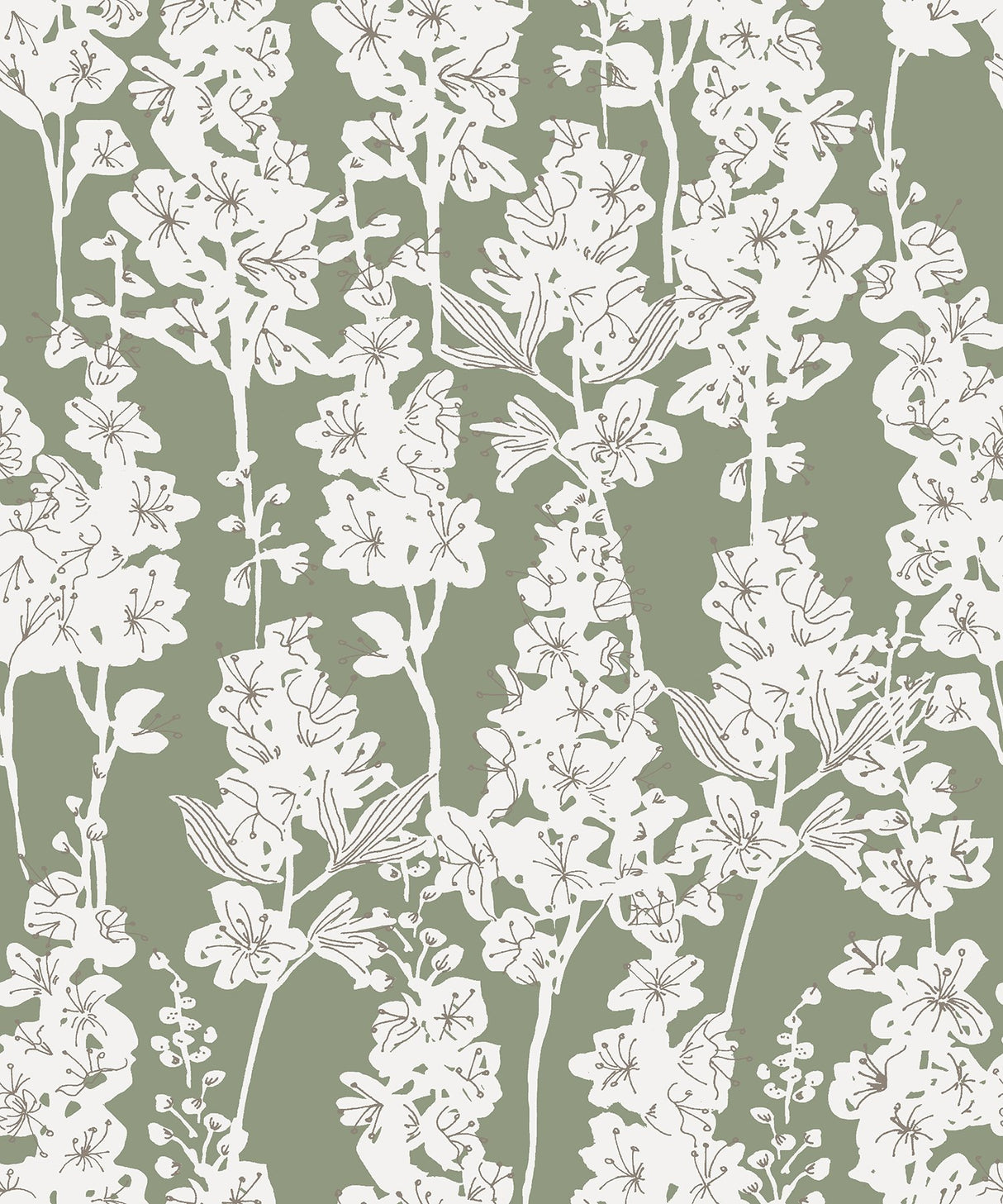 Larkspur Sage Peel & Stick Wallpaper with Botanical Floral Motif - NuWallpaper BDS6072