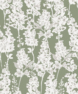 Larkspur Sage Peel & Stick Wallpaper with Botanical Floral Motif - NuWallpaper BDS6072