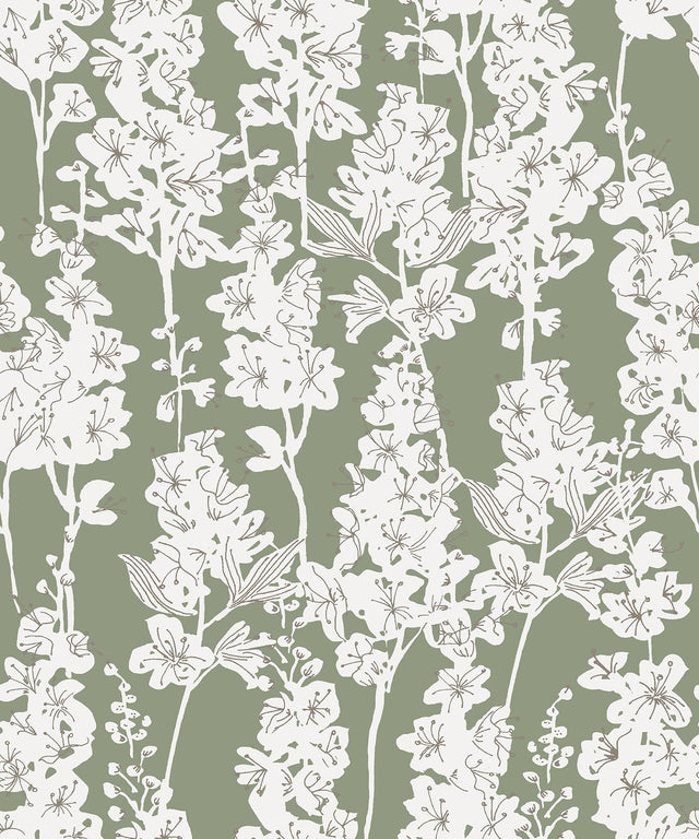 Larkspur Sage Peel & Stick Wallpaper with Botanical Floral Motif - NuWallpaper BDS6072