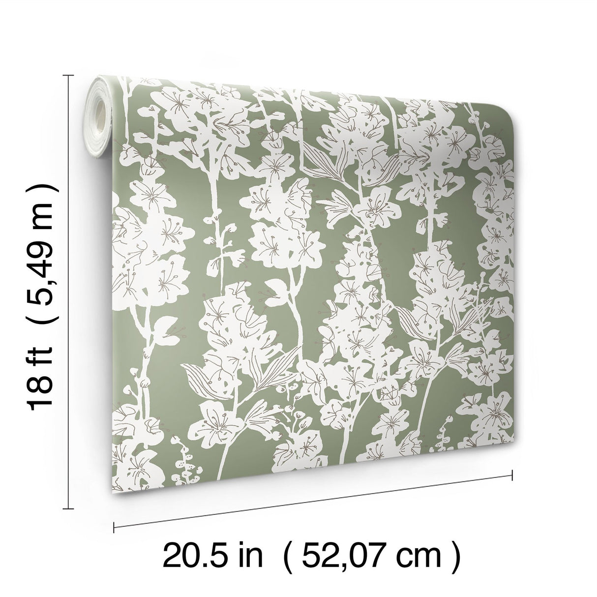 Larkspur Sage Peel & Stick Wallpaper with Botanical Floral Motif - NuWallpaper BDS6072