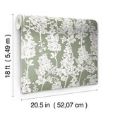 Larkspur Sage Peel & Stick Wallpaper with Botanical Floral Motif - NuWallpaper BDS6072