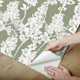 Larkspur Sage Peel & Stick Wallpaper with Botanical Floral Motif - NuWallpaper BDS6072