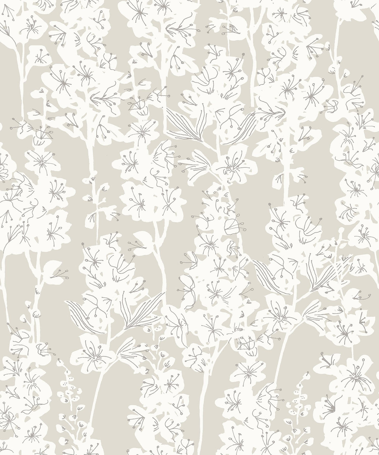 Larkspur Taupe Peel & Stick Wallpaper with Botanical Floral Motif - NuWallpaper BDS6073