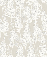 Larkspur Taupe Peel & Stick Wallpaper with Botanical Floral Motif - NuWallpaper BDS6073