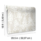 Larkspur Taupe Peel & Stick Wallpaper with Botanical Floral Motif - NuWallpaper BDS6073