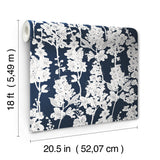 Larkspur Navy Peel & Stick Wallpaper with Botanical Floral Pattern - NuWallpaper BDS6074