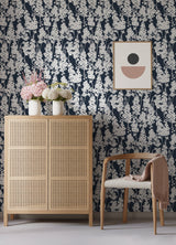 Larkspur Navy Peel & Stick Wallpaper with Botanical Floral Pattern - NuWallpaper BDS6074