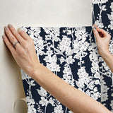 Larkspur Navy Peel & Stick Wallpaper with Botanical Floral Pattern - NuWallpaper BDS6074