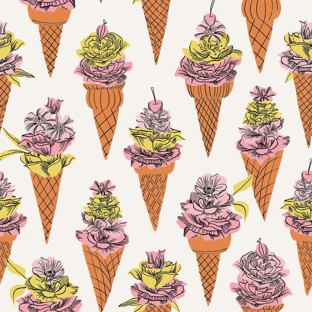Floral Ice Cream Orange Peel & Stick Wallpaper with Modern Botanical Flowers Pattern - NuWallpaper BDS6076
