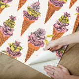 Floral Ice Cream Orange Peel & Stick Wallpaper with Modern Botanical Flowers Pattern - NuWallpaper BDS6076