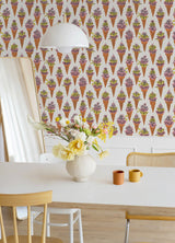 Floral Ice Cream Orange Peel & Stick Wallpaper with Modern Botanical Flowers Pattern - NuWallpaper BDS6076
