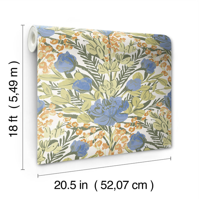 Moody June Blooms Bright Peel & Stick Wallpaper in Multicolor Floral Damask - Brewster BDS6077