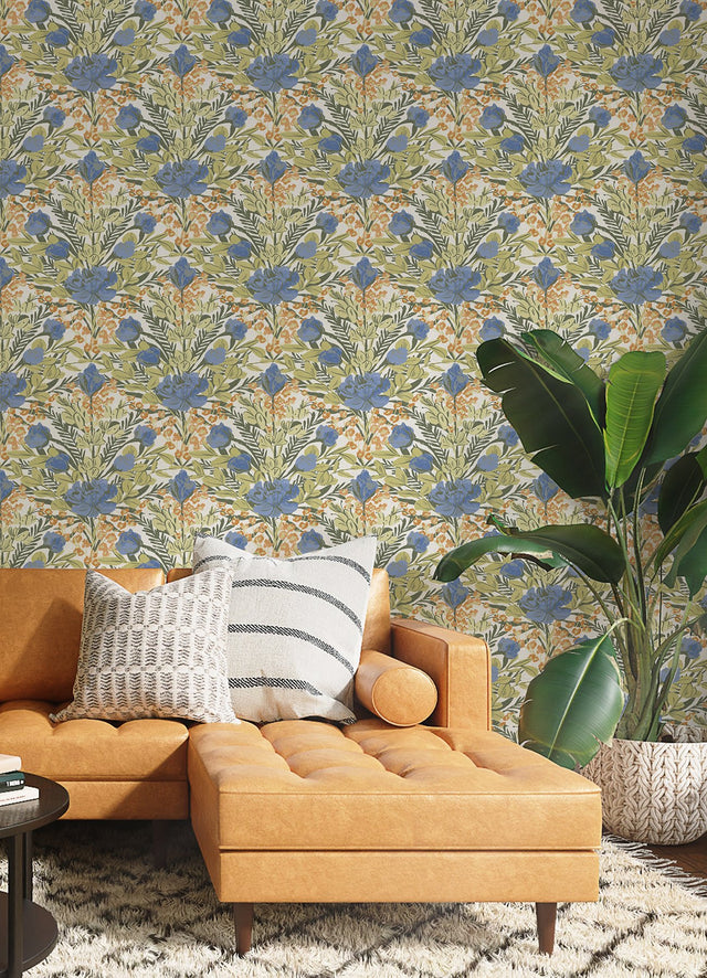 Moody June Blooms Bright Peel & Stick Wallpaper in Multicolor Floral Damask - Brewster BDS6077