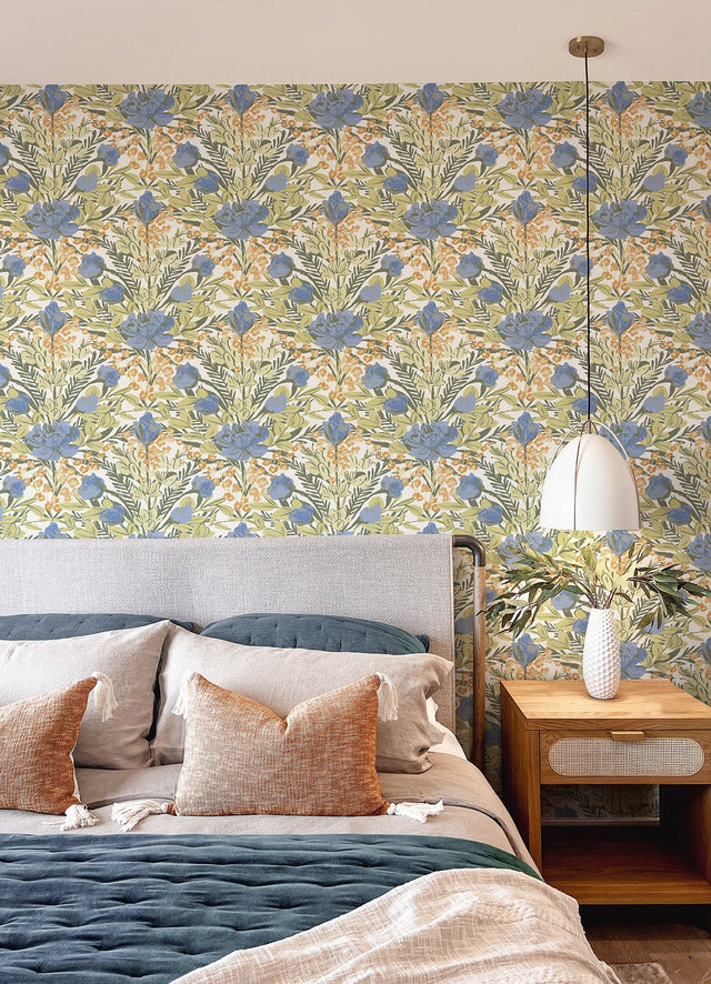 Moody June Blooms Bright Peel & Stick Wallpaper in Multicolor Floral Damask - Brewster BDS6077