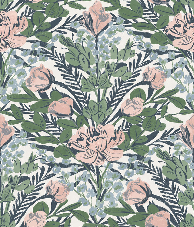 Moody June Blooms Soft Peel & Stick Wallpaper Soft Multi Floral Damask - NuWallpaper BDS6078