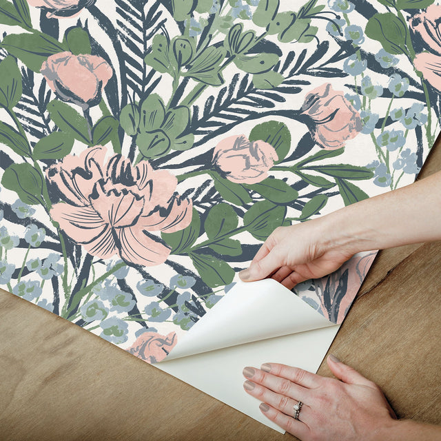 Moody June Blooms Soft Peel & Stick Wallpaper Soft Multi Floral Damask - NuWallpaper BDS6078