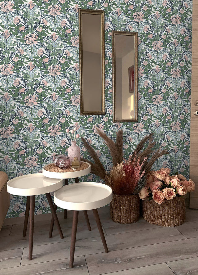 Moody June Blooms Soft Peel & Stick Wallpaper Soft Multi Floral Damask - NuWallpaper BDS6078