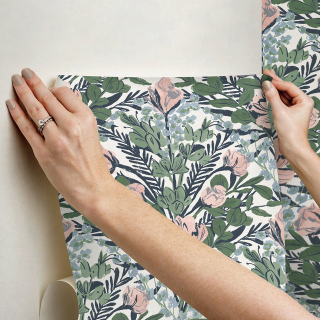 Moody June Blooms Soft Peel & Stick Wallpaper Soft Multi Floral Damask - NuWallpaper BDS6078
