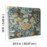 Moody June Blooms Dark Peel & Stick Wallpaper with Botanical Floral Damask - NuWallpaper BDS6079