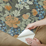 Moody June Blooms Dark Peel & Stick Wallpaper with Botanical Floral Damask - NuWallpaper BDS6079