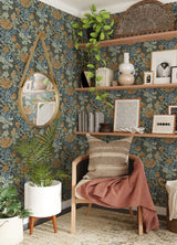 Moody June Blooms Dark Peel & Stick Wallpaper with Botanical Floral Damask - NuWallpaper BDS6079