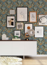 Moody June Blooms Dark Peel & Stick Wallpaper with Botanical Floral Damask - NuWallpaper BDS6079