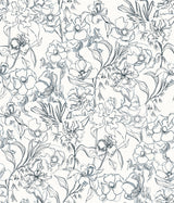 May Bloom Navy Peel & Stick Wallpaper with Botanical Floral Linework - NuWallpaper BDS6080