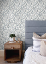 May Bloom Navy Peel & Stick Wallpaper with Botanical Floral Linework - NuWallpaper BDS6080