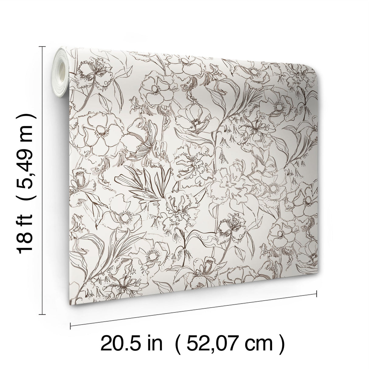 May Bloom Brown Peel & Stick Wallpaper with Botanical Floral Linework - Brewster BDS6081