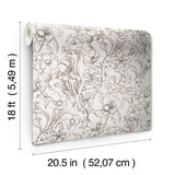 May Bloom Brown Peel & Stick Wallpaper with Botanical Floral Linework - Brewster BDS6081