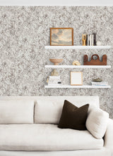 May Bloom Brown Peel & Stick Wallpaper with Botanical Floral Linework - Brewster BDS6081