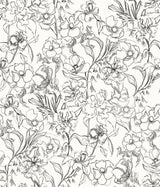 May Bloom Grey Peel & Stick Wallpaper with Floral Linework - NuWallpaper BDS6082