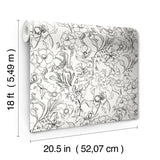 May Bloom Grey Peel & Stick Wallpaper with Floral Linework - NuWallpaper BDS6082